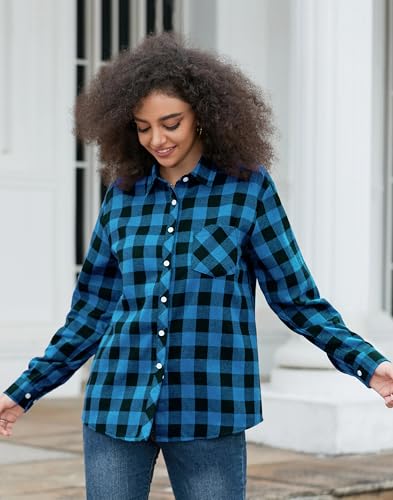 Image of SANGTREE Girls & Women's Long Sleeve Flannel Plaid Shirt Button Down Shirts, 3 Months - US 2XL