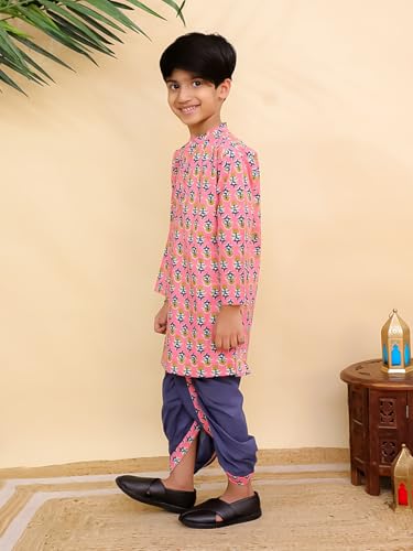 Image of The Mom Store Baby /Kids Boys Dhoti Kurta Set | Dhoti and Kurta | 100% Cotton | Comfortable | Ethnic | Festive Look | Block Prints | Colored Dhoti | Blue