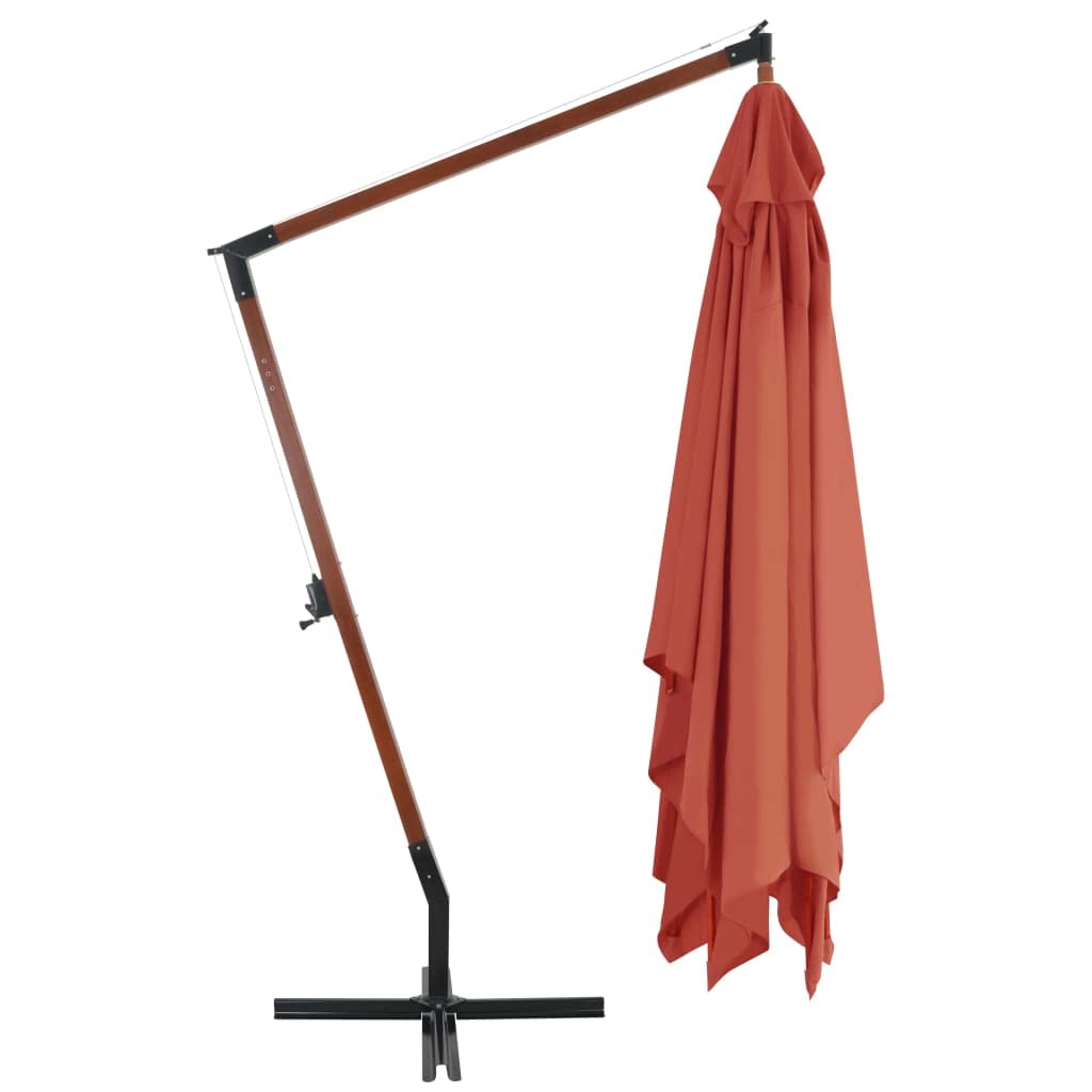 Parasol przeciwsłoneczny z drewnianym masztem 400 x 300 cm, terakota, duży parasol ogrodowy z mechanizmem korbowym i stabilną podstawą krzyżową na taras i balkon