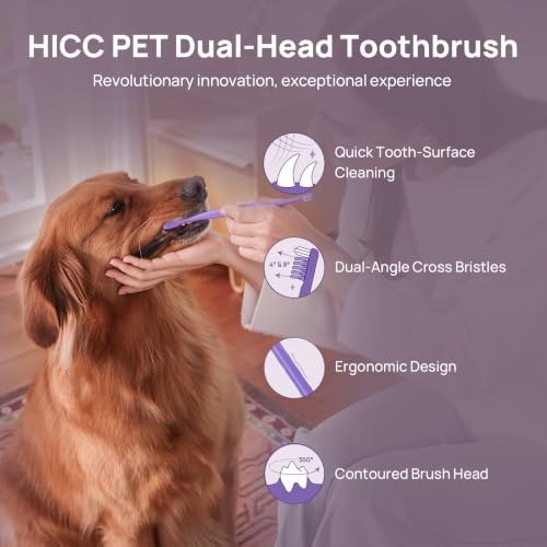 Image of HICC PET Dual-Head Toothbrush for Dogs & Large Cats, Easy Teeth Cleaning | Large and Small Brush Heads with A 16 Handle for Easy Teeth Cleaning for Dogs and Large cats. Toothpaste Not Included.