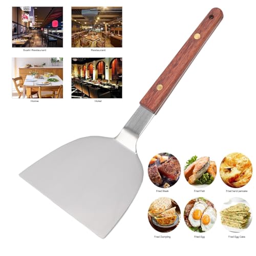 Breiter Spatel, Edelstahl, Pfannkuchenschaufel, Grillschaber Mit Holzgriff, Grillschaber, Breite Klinge, Burgerspatel, Wender, Schaber(120mm)