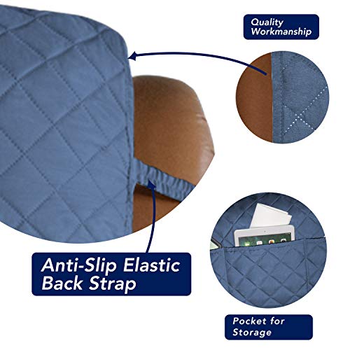 Image of PureFit Reversible Quilted Sofa Cover, Water Resistant Slipcover Furniture Protector, Washable Couch Cover with Non Slip and Elastic Straps for Kids, Dogs (Oversized Recliner, Dark Blue /Light Blue)