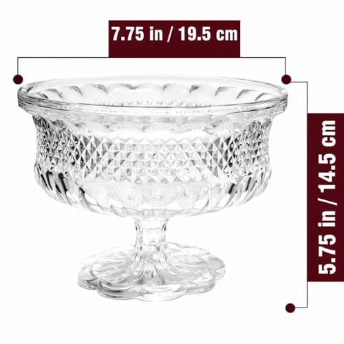 Image of Pure Source India Premium Crystal Footed Fruit Bowl - Elegant Multipurpose Serving Dish (7.75 inch x 5.75 inch)