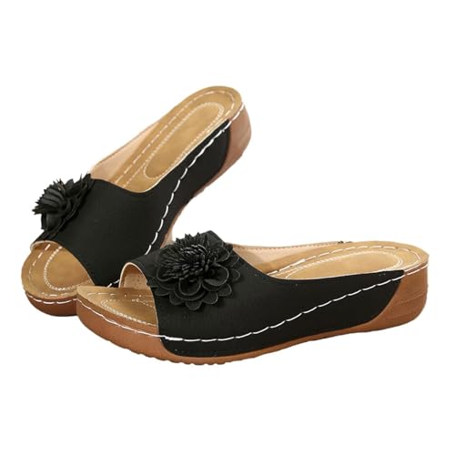 Womens Comfortable Orthopedic Wedge Sandals Open Toe Mid Heel Platform Low Slides Ladies Dressy Slipper Slip-on Slipper Flower Hollow Platform Slides Beach Shoes