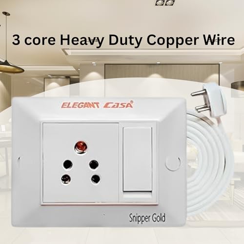 Image of Elegant Casa 6 Amp Electric Extension Board with Cord 1 Socket with Individual Switch Light and Small Appliances with 6 Amp Plug Top 3 Core 1.5 Mm,15 Meter Copper Wire