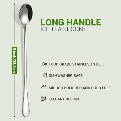 Image of Long Handle Spoon, Long Mixing Stirring Spoon for Iced Tea, Coffee Suitable for Tall Glasses, Cocktail Bar Stainless Steel Long Handle Spoon, Soda Spoon, Milkshake Spoon (6-Pcs-Imp-Long)