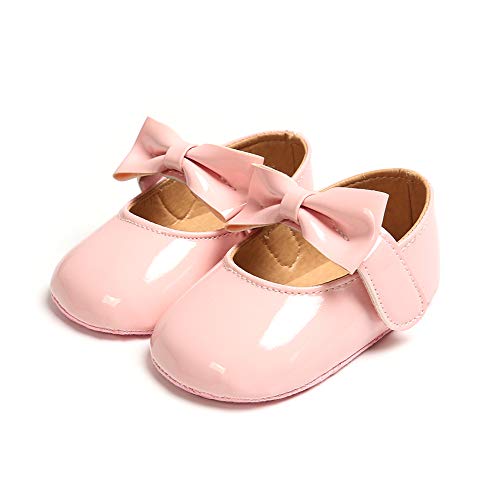 Myppgg Baby Girls Mary Jane Flats Bowknot Princess Dress Crib Shoes Non-Slip For Toddler First Walkers, Z01/Pink, 6-12 Months Infant #TOP3