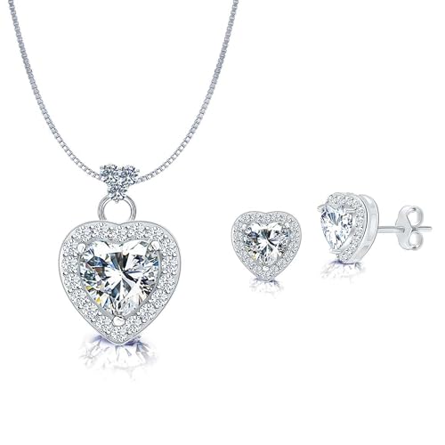 Image of TRUESILVER ACPL 925 Sterling Silver Jewellery Set for Women | BIS Hallmarked Pendant Necklace & Earrings Set | Silver Jewelry Gift for Women