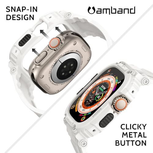 Image of amBand Bands Case Screen Protector Compatible with Apple Watch Ultra 3 /2 /1 49mm, M1 Sport Series Rugged Cover Strap and 9H Tempered Glass Film, Protective Bumper for iWatch 49 mm Men White