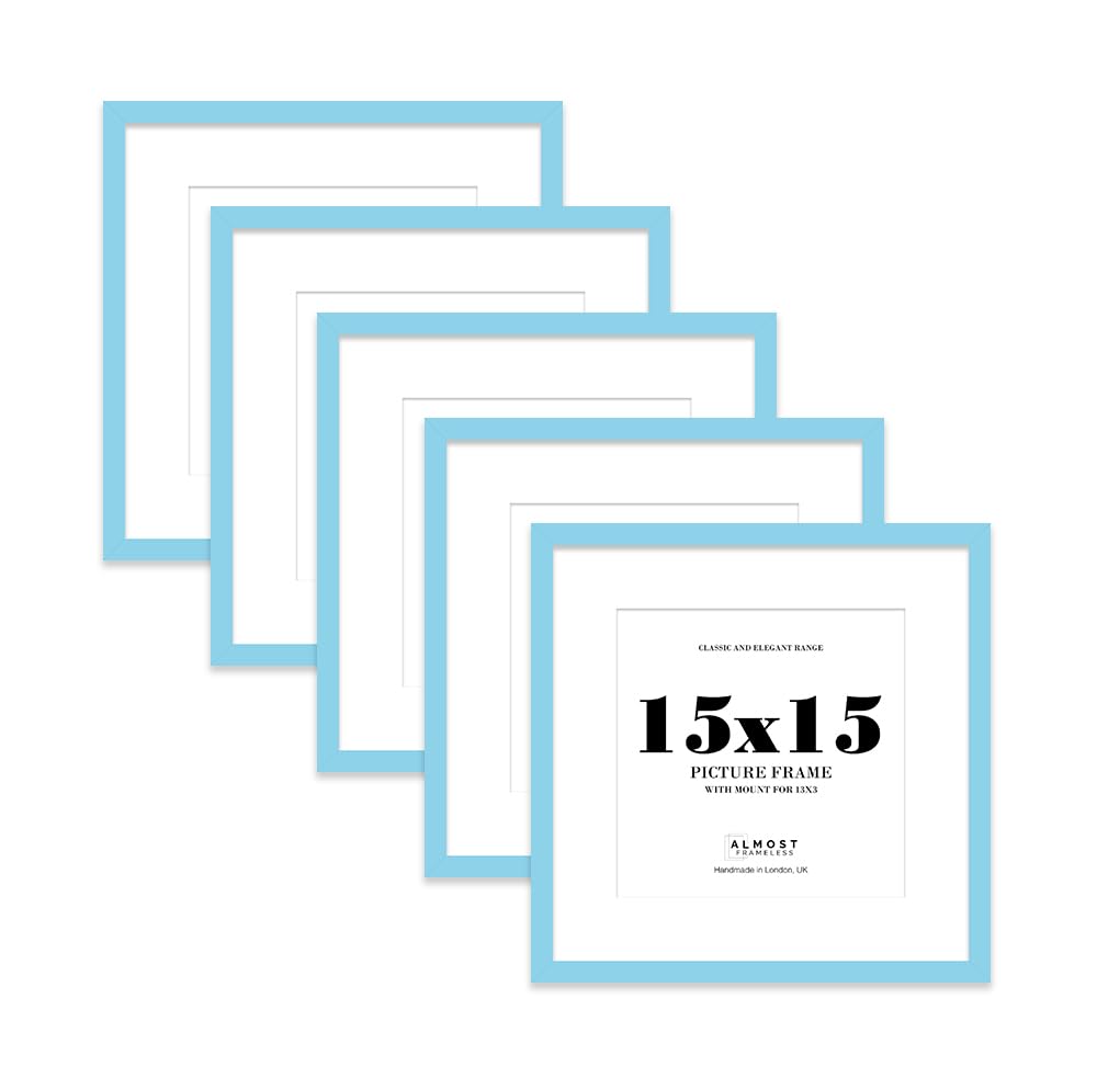 15x15 Light Blue Picture Frame with Mount for 13x13 Photos, Prints - Modern Square Wall Frame, Set of 5