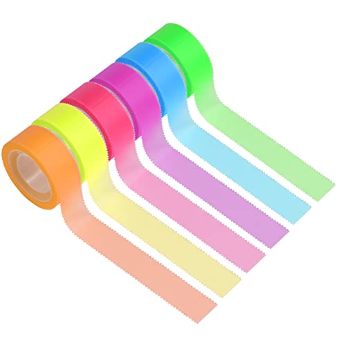 NEWEST 6 Rolls Highlighter Tapes, Removable Fluorescent Tapes Transparent Marking Sticker for Teachers Students Reading, 32 ft Per Roll, Neon
