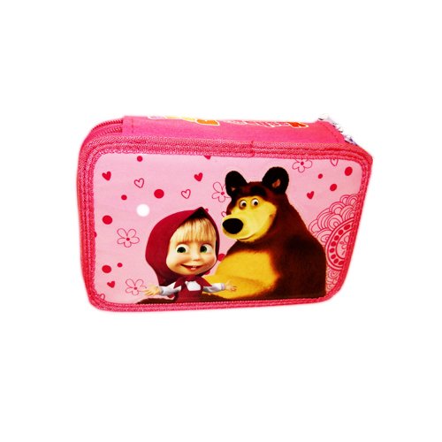 Viscio Trading 166184 Trousse zippée Masha and Bear, Txt Polyester/Bois/Cire/Encre, Multicolore, 20x14x5 cm Cover