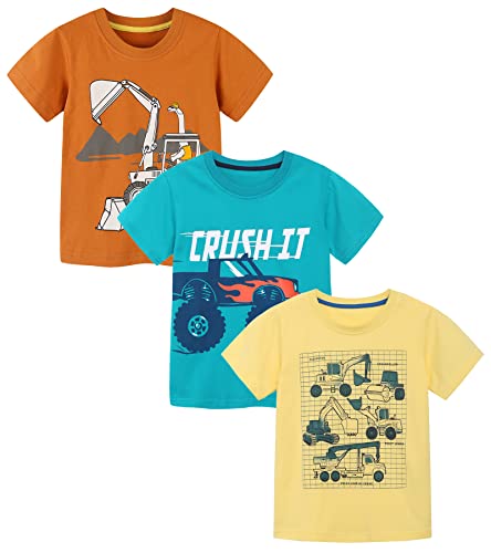 Toddler Little Boys Graphic Excavator Easter Tees Top Outfit Clothing Crew Neck Short Sleeve T-Shirts 3Pc 3T #TOP8