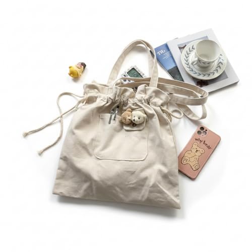 Image of Canvas Tote Bag for Women | Eco-Friendly Fabric Shoulder Bag with Front Pocket | Lightweight Drawstring Tote for Shopping, College & Daily Use