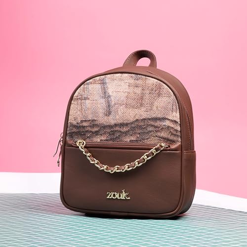 Image of ZOUK Mayra Mini Daypack | Stylish Vegan Leather Backpack for Women with Water-Resistant Lining | Handcrafted Small Day Bag with Gold Zip & Adjustable Straps |