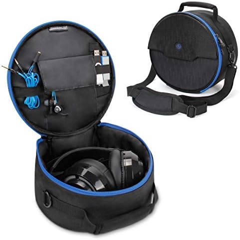 ENHANCE Portable Headphone Case for Wired & Wireless Headsets - Universal Headset Case Compatible with Playstation, Beats, Bose & Gaming Headphones - Accessory Storage, Strap & Carrying Handle - Blue