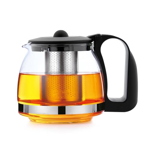 T24 Teekanne aus Glas mit Siebaufsatz Hitzebeständig herausnehmbaren Edelstahl Filter Sieb, Glasteekanne mit Teesieb & Überhitzungsschutz, Ideal zur Zubereitung von Losen Tees, Teapot (1250ml) T24 Teekanne aus Glas mit Siebaufsatz Hitzebeständig herausnehmbaren Edelstahl Filter Sieb, Glasteekanne mit Teesieb & Überhitzungsschutz, Ideal zur Zubereitung von Losen Tees, Teapot (1250ml)