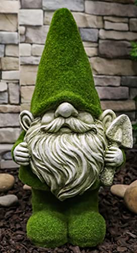 Ebros Large Whimsical Green Thumb Gnome With Shovel Garden Statue In Flocked Artificial Moss Finish Resin Sculpture Guest Greeter Home Decor Outdoors Patio Flower Bed Gnomes Magic Mystic Figurine #TOP20