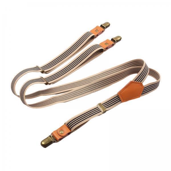 2xMen's Suspenders 0.8 inch Heavy Duty Elastic Straps for Overalls Jeans Dress Beige Stripes-image-4
