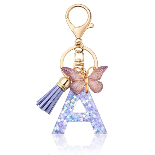 MORSUNBELA Portachiavi Donna con Iniziale Portachiavi Ragazza Lettera Portachiavi Farfalla Borsa con Iniziale