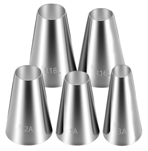 Lot de 5 Douille Patisserie Professionnelle, Douilles Rondes à Pâtisserie Glaçage en Acier Inoxydable Forme Ronde, Grande Douille de Glaçage en Acier Inoxydable Sans...