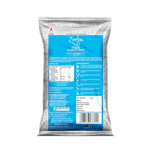 Image of Zeeba Tibar Basmati Rice 10 Kg, For Daily Home Cooking (Cooked length upto 18mm*)