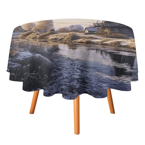 Nappe ronde en polyester imprimé moulin paysager de 178 cm lavable - 2