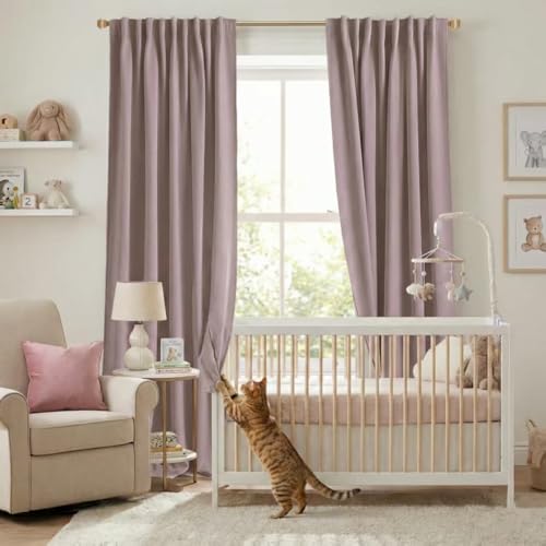 Image of PANELSBURG Blackout Curtains for Bedroom 2 Panel Sets,Dusty Rose Linen Textured Back Tab Pleated Boho Curtains for Nursery Living Room,84 Inch Length,Mauve