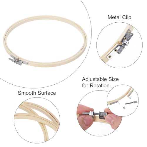 Image of MECCANIXITY 12 Pieces 8 Inch Embroidery Hoops Adjustable Round Bamboo Circle Cross Stitch Hoop Ring for Art Craft Handy Sewing Needlework DIY Decoration