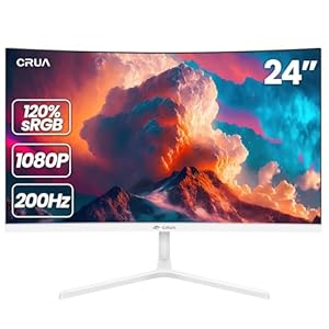 CRUA 24 Inch Curved Gaming Monitor 200Hz, FHD 1080P 120% sRGB White Computer Monitor, Support AMD freesync, Low Motion Blur, Eye Care,Wall Mountable/Tilt Adjustable(DisplayPort1.4 & HDMI2.0)