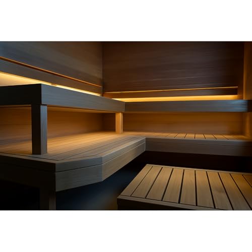 Bandes LED étanches IP67 230 V : éclairage sous canapé, éclairage intérieur de sauna et éclairage de sauna (blanc chaud), produit amélioré jusqu'à 120 degrés, 5 mètres