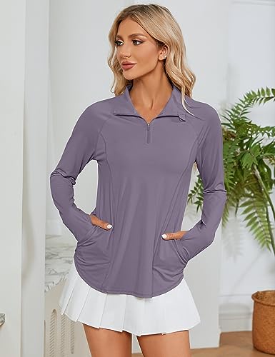 Image of LOMON Women Long Sleeve Shirts Sun Protection 1 /4 Zip Summer Quick Dry Hiking Shirts Quarter Zip Pullover for Women