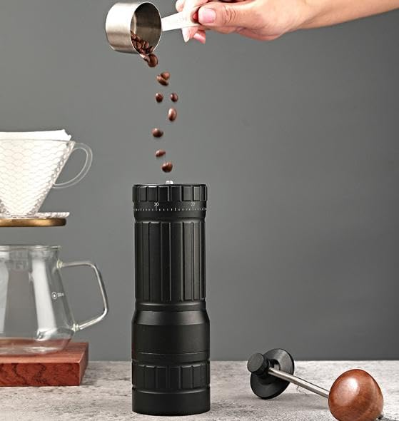 Molinillo de café manual con mecanismo de acero inoxidable 420, 150 microajustes para espresso y pour-over, carcasa de aluminio, manivela ergonómica, color negro
