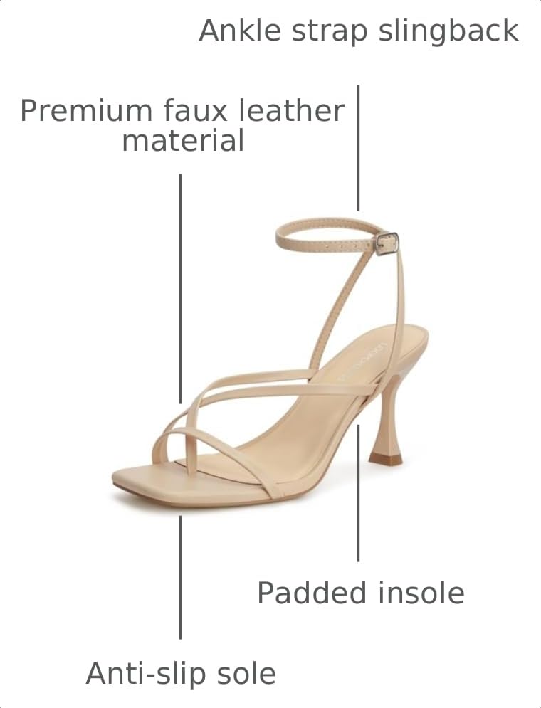 Image of Women's Strappy High Heels Sandals Square Open Toe Ankle Strap Slingback Thong Stilettos Shoes for Wedding