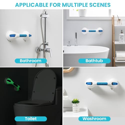 Image of TAILI Grab Bars for Shower Glow in The Dark, 2 Pack 12.2 inch Grab Bars for Bathtubs and Showers,Shower Handles Rails for Seniors and Elderly,Bathroom Safety Removable No Drilling Waterproof Blue,G9