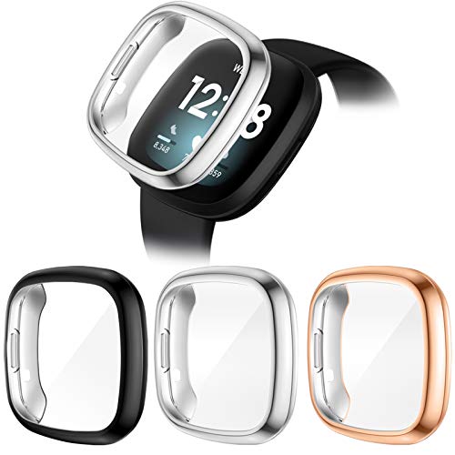 CAVN Protection Écran Compatible avec Fitbit Versa 3 / Sense Protecteur, 3 Pièces Housse de Protection en TPU Souple Protecteur Case Cover pour Versa 3