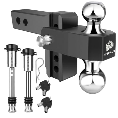 METOWARE Adjustable Trailer Hitch - Aluminum Drop Hitch Fits 2-Inch Receiver - Heavy Duty Tow Hitch with 4-Inch Drop/Rise for Truck (12 500 LBS GTW) Double Anti-Theft Stainless Steel Pin Locks(Black)