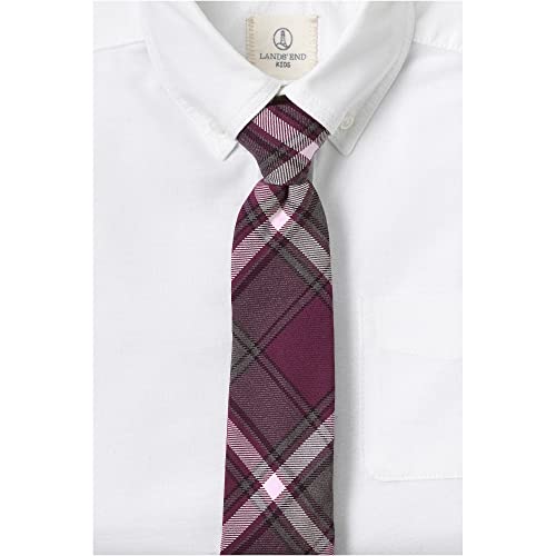 Lands' End Uniform Boys Pre Tied Plaid Tie Burgundy/Gray Plaid Regular Small #TOP1