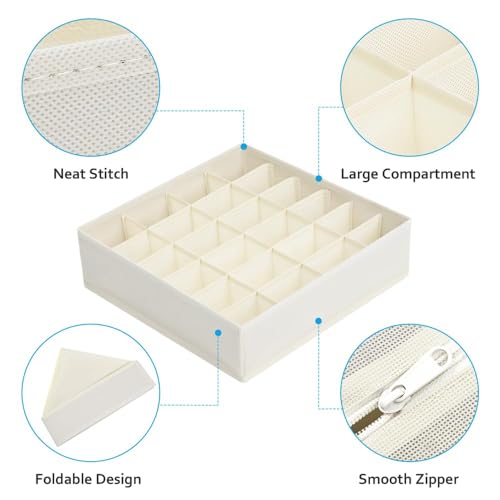 Easortm Foldable Underwear and Sock Organizer - Divider Fabric Dresser Drawer Organizer for Socks, Bra, Underwear, Tie, 8 Pack, Beige