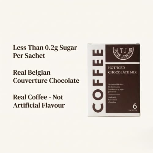 Image of Taste Junction Premium Coffee Chocolate Drink Mix | Pack of 6, Makes 6 Cafe Style Mochas | Belgian Chocolate | Less than 0.2g sugar