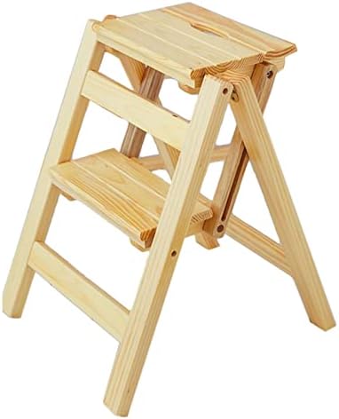 Portable 2-Step Wooden Folding Stool Ladder - Versatile Chair Rack for Home, Office, Warehouse, and Bookshelf Access - Convenient & Space-Saving Design