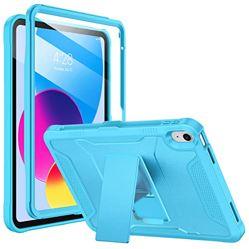 Soke Case for iPad (A16) 11th Generation 11-inch 2025, iPad 10th Generation 10.9-inch 2022, with Built-in Screen Protector and Kickstand, Rugged Full Body Protective Cover - Cyan Blue
