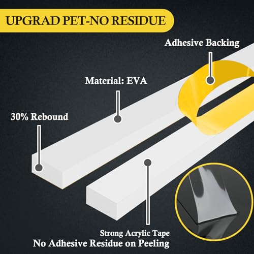 fowong White Foam Sealing Weather Stripping- 2 Rolls, 1 Inch Wide X 1/8 Inch Thick, Window Seal Door Frame Insulation Closed Cell High Density Wide Adhesive Foam Tape, 15 Ft X 2, Total 30 Feet