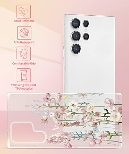 Gronda Clear Phone Case for Samsung S22 Ultra 5G Case, Never Yellow Shockproof Protective Slim Soft Drop Protection Cute Case Cove for Samsung Galaxy S22 Ultra 5G 6.8 Inch Pink Flowerlet