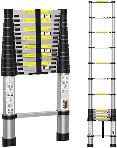 BOWEITI 15.5FT Telescoping Ladder, Aluminum Collapsible Ladder w/Non-Slip Feet, Lightweight RV Compact Ladder, Telescopic Ladder for RV, Household, Outdoor, 330lbs Capacity Extension Ladder (4.7m)