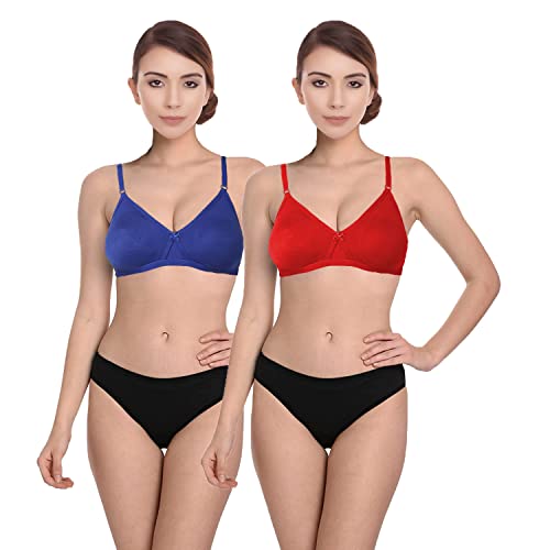 Image of She Wears Full Coverage Non-Padded and Wirefree Daily Use Combo Bra Panty Set for Female.