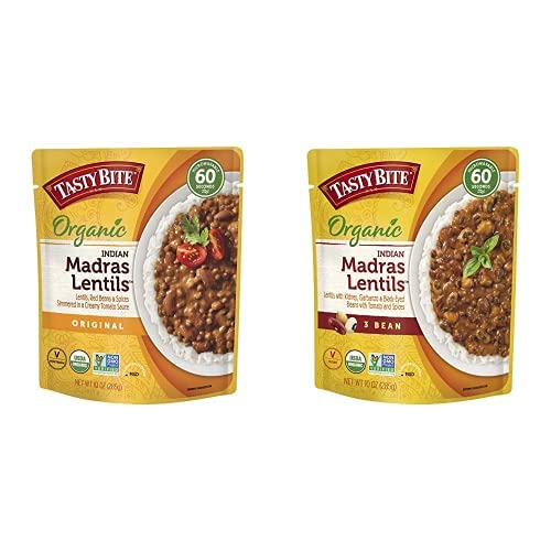 Tasty Bite Indian Madras Lentils (10Oz, 6 Pack) + Organic 3 Bean Madras Lental (10Oz, 6 Pack) | Microwavable, Ready To Eat, Complete Your Meal #TOP6
