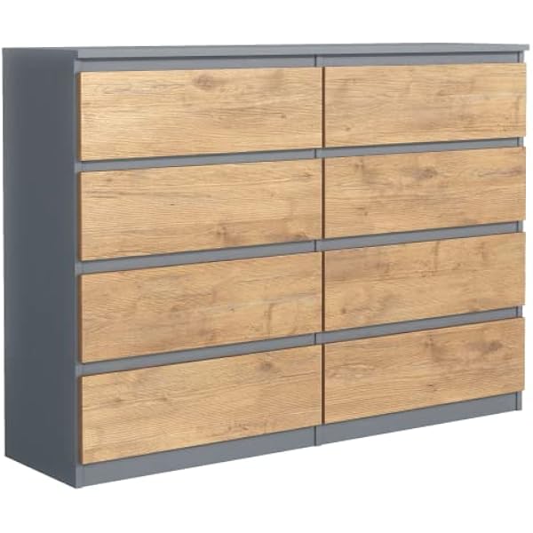 meble masztalerz Komoda Antracyt/Lancelot Mat z 8 szufladami - 120x101,5x39 cm - Komoda do salonu, sypialni - Szafka z szufladami - Komoda z szufladami - 120 cm