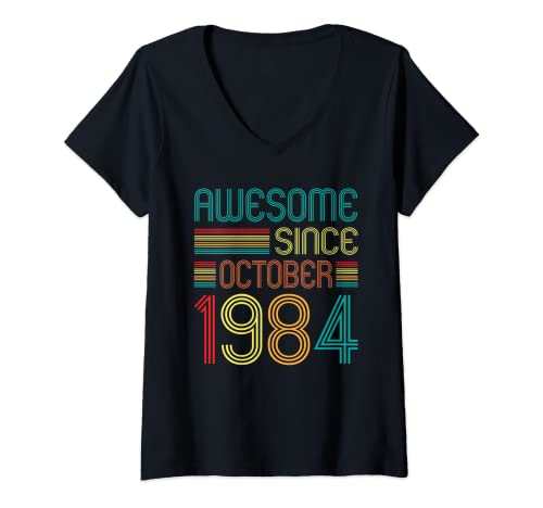 Mujer Awesome Since October 1984 38th Birthday Retro 38 Years Old Camiseta Cuello V
