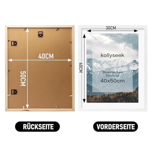 kollyseek Picture Frame 40 x 50 cm White Real Wood with Mount Pine Wood Frame with Shatterproof Acrylic Glass Pine Wood Photo Frame White Picture Frame - Image 3